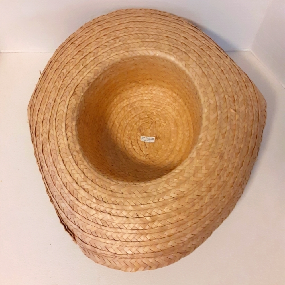 VINTAGE WIDE BRIM STRAW HAT WITH FLOWERS - Picture 4 of 4